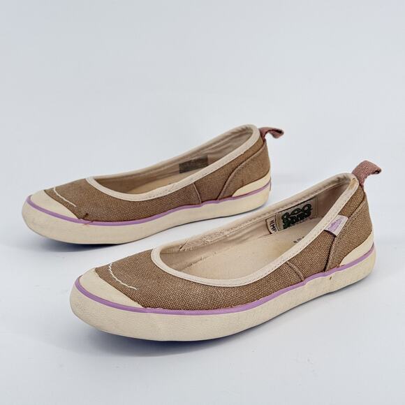 Simple EcoSneaks Hemp Flats Womens Slip On Sz 6.5 Brown Cream Organic Eco Shoes - Picture 2 of 11